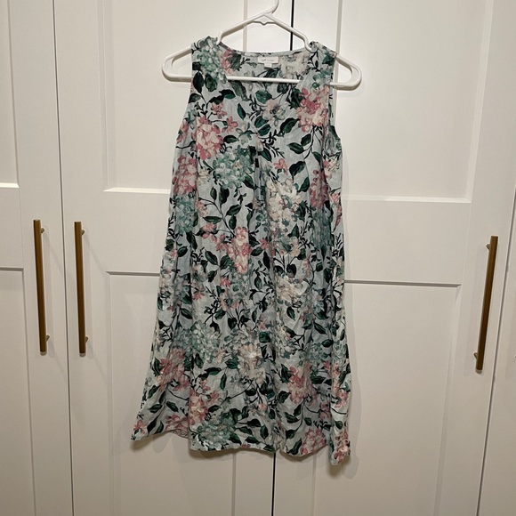 J Jill Love Linen Light Seaglass Vintage Hydrangea A-Line Sleeveless Dress - Picture 3 of 8
